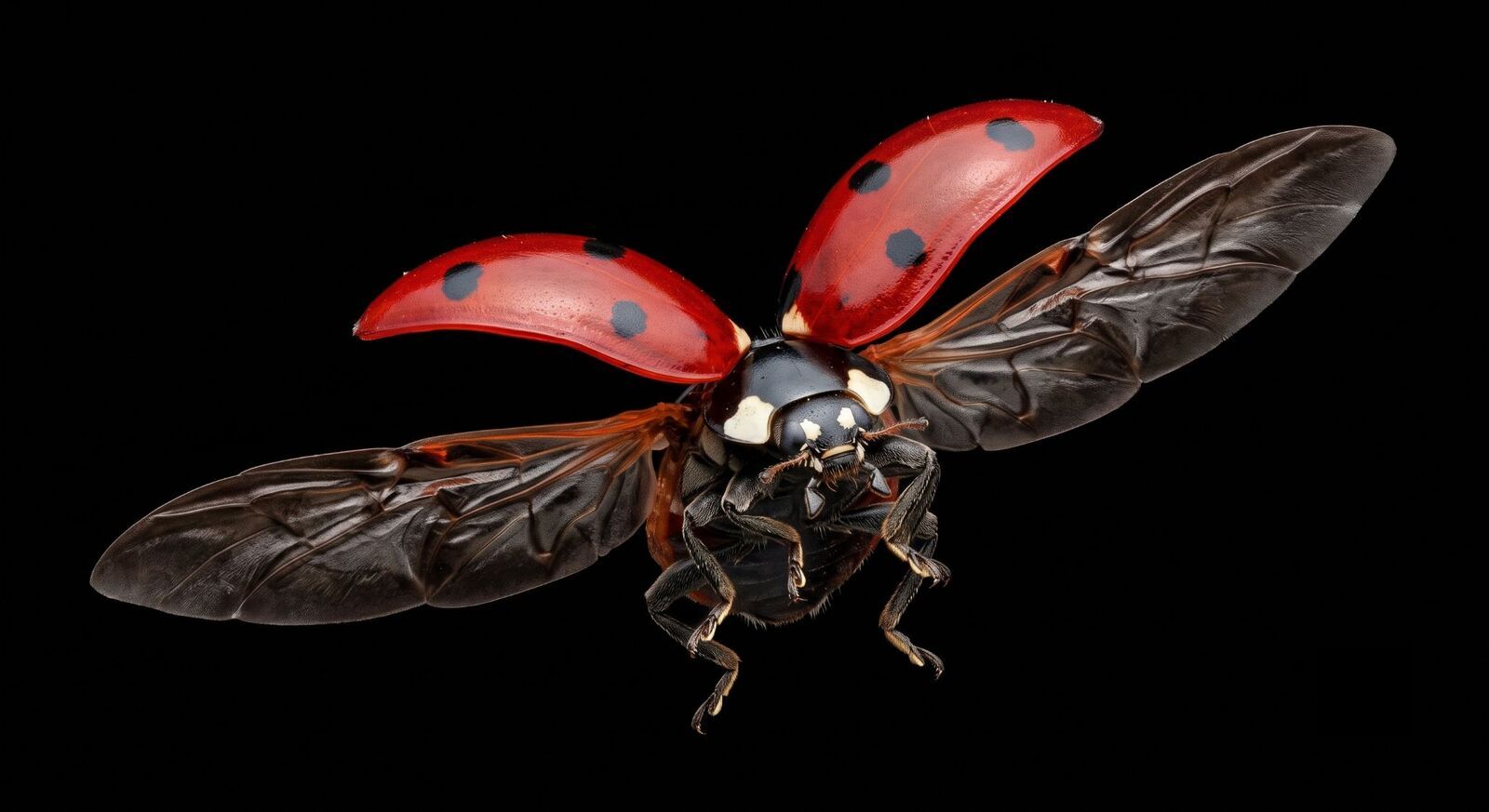 The ladybug opening her wings and lifting off